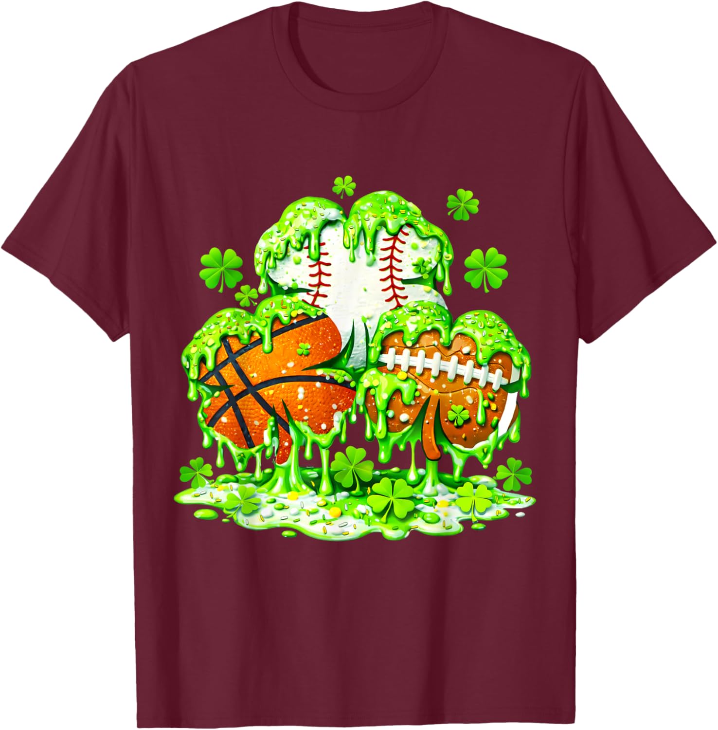 Kids St Patricks Day Shamrock Basketball Baseball Football T-Shirt - T-Shirt | Maroon