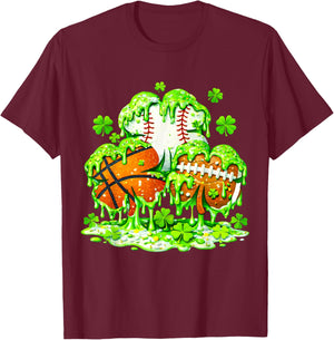 Kids St Patricks Day Shamrock Basketball Baseball Football T-Shirt - T-Shirt | Maroon