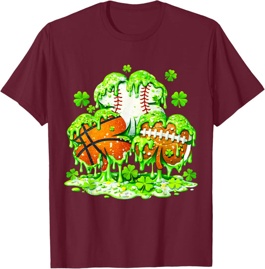Kids St Patricks Day Shamrock Basketball Baseball Football T-Shirt - T-Shirt | Maroon