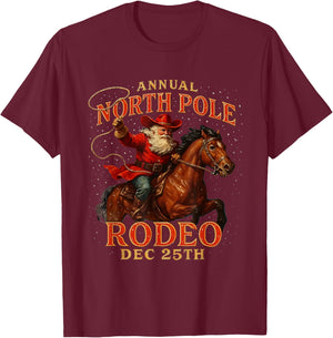 Annual North Pole Rodeo Dec 25th Santa Design T-Shirt - T-Shirt | Maroon