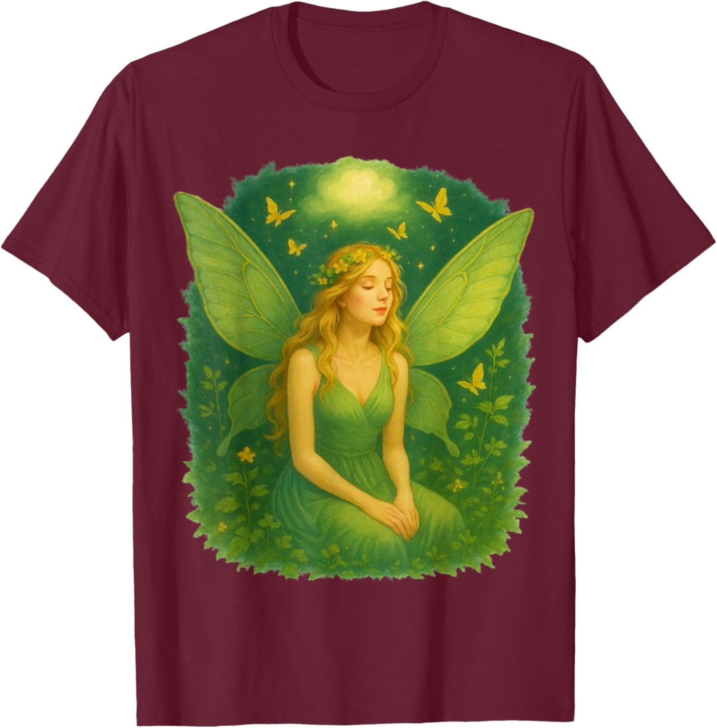 Enchanted Woodland Fairy Fantasy Mystical Butterflies T-Shirt - T-Shirt | Maroon
