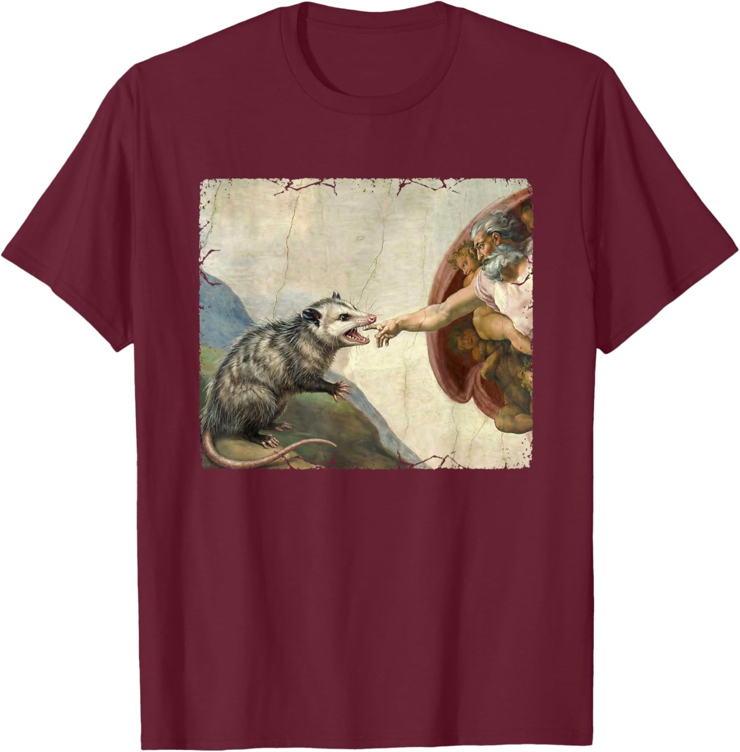 Opossum Biting God's Hand Funny Possum Meme T-Shirt - T-Shirt | Maroon