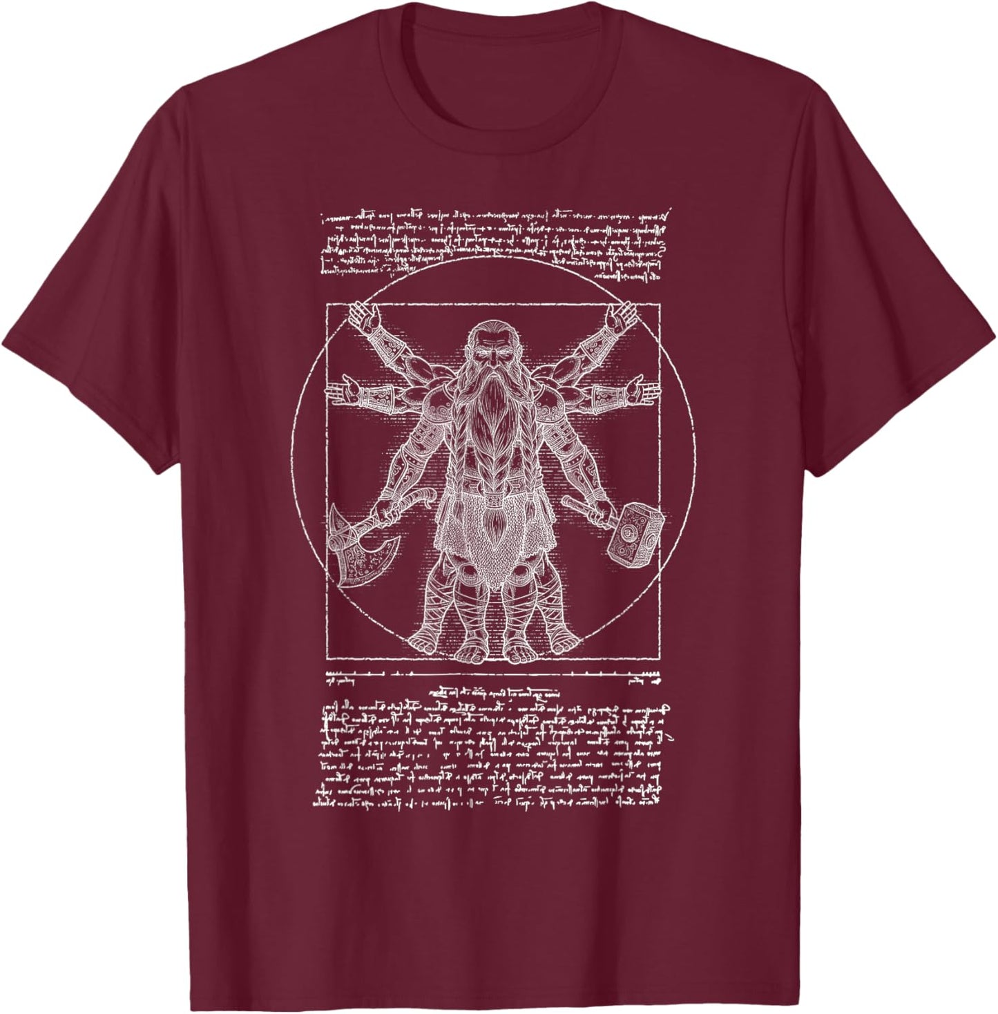 RPG Fantasy Dwarf Miniature Vitruvian Man Leonardo Da Vinci T-Shirt - T-Shirt | Maroon