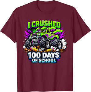 I Crushed 100 Days of School Monster Truck 100th Day Boys T-Shirt - T-Shirt | Maroon