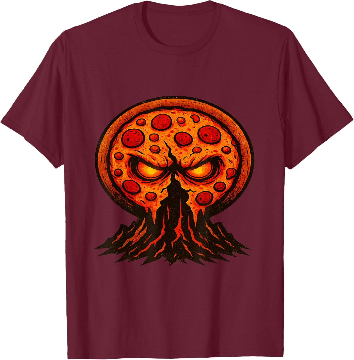 Funny Pizza Monster Shirt for Food Lovers Adults Humor T-Shirt - T-Shirt | Maroon