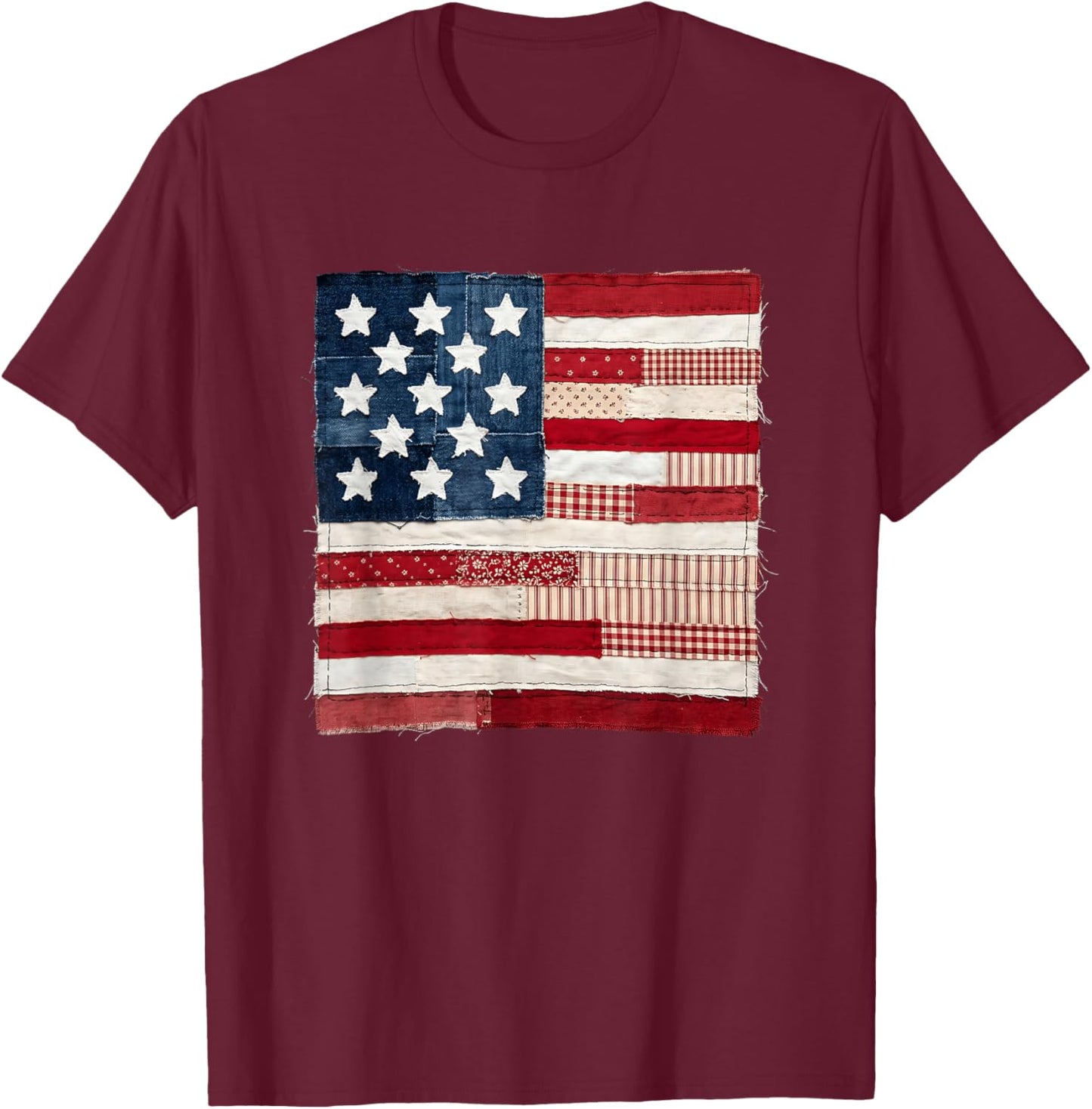 Rustic Quilted American Flag Patriotic USA Stars Stripes T-Shirt - T-Shirt | Maroon