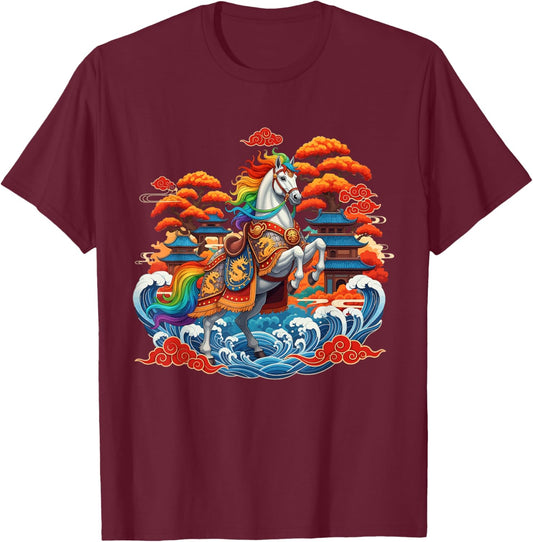 Lunar New Year 2026 Horse Zodiac Celebration Art Chinese T-Shirt - T-Shirt | Maroon