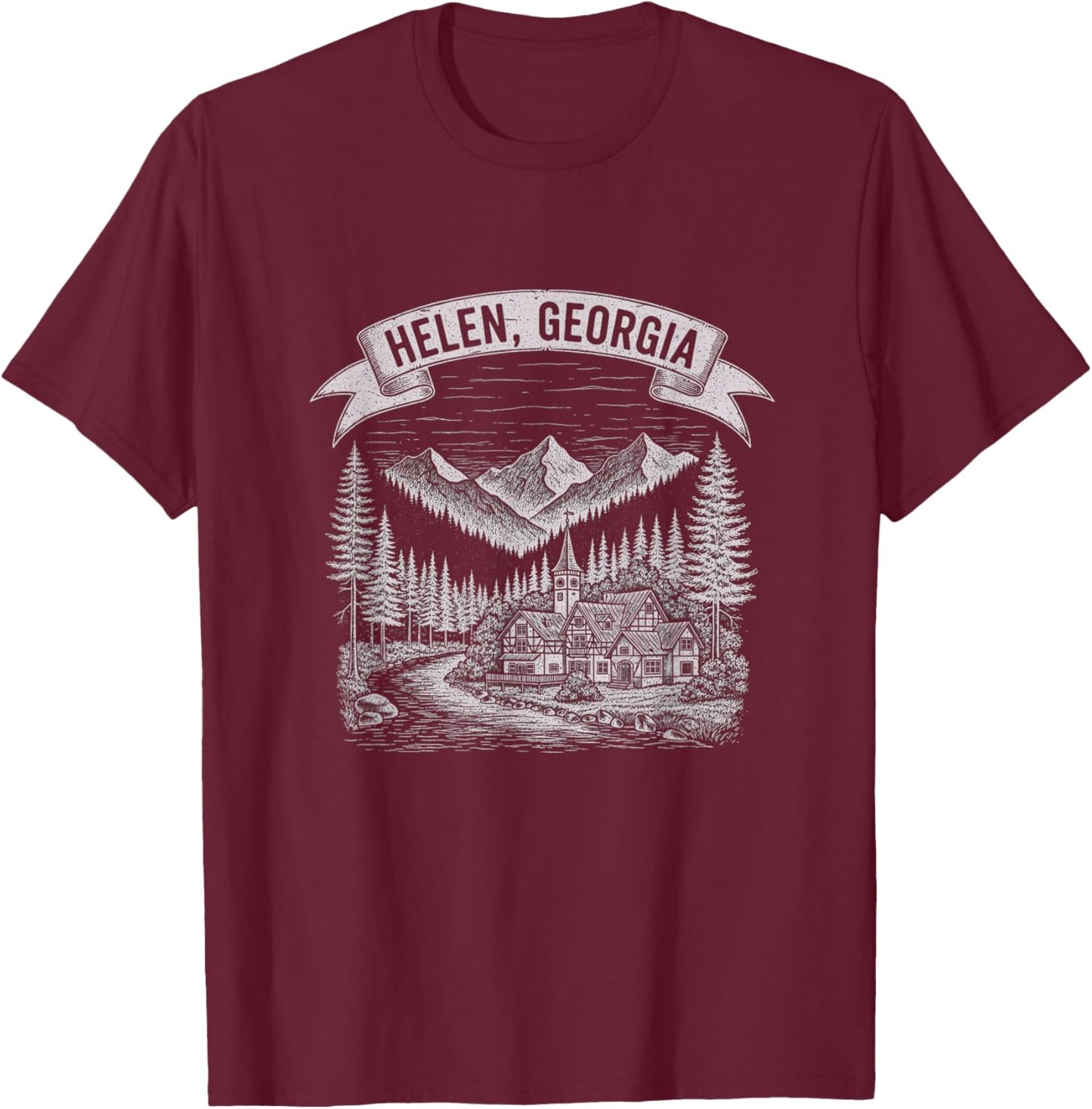 Vintage Helen Georgia Sketch Art Design T-Shirt - T-Shirt | Maroon