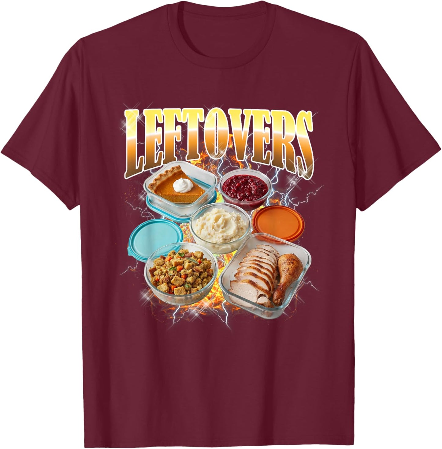 Thanksgiving Leftovers Bootleg 90's Rap Rock Vintage Funny T-Shirt - T-Shirt | Maroon