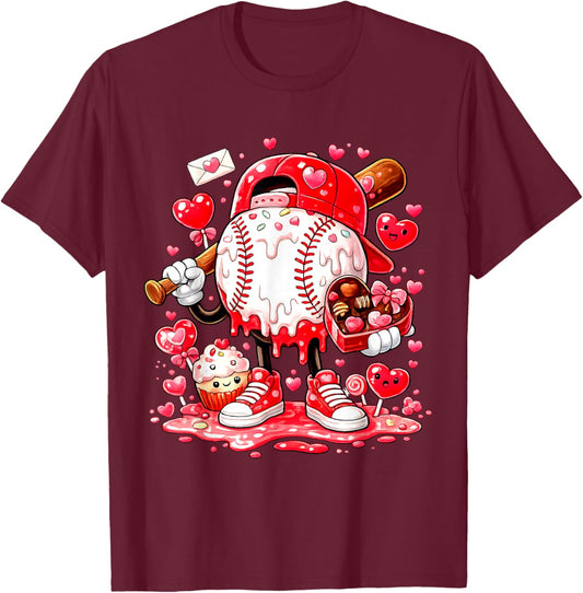 Baseball Drip Ice Cream Boys Kids Youth Valentines T-Shirt - T-Shirt | Maroon