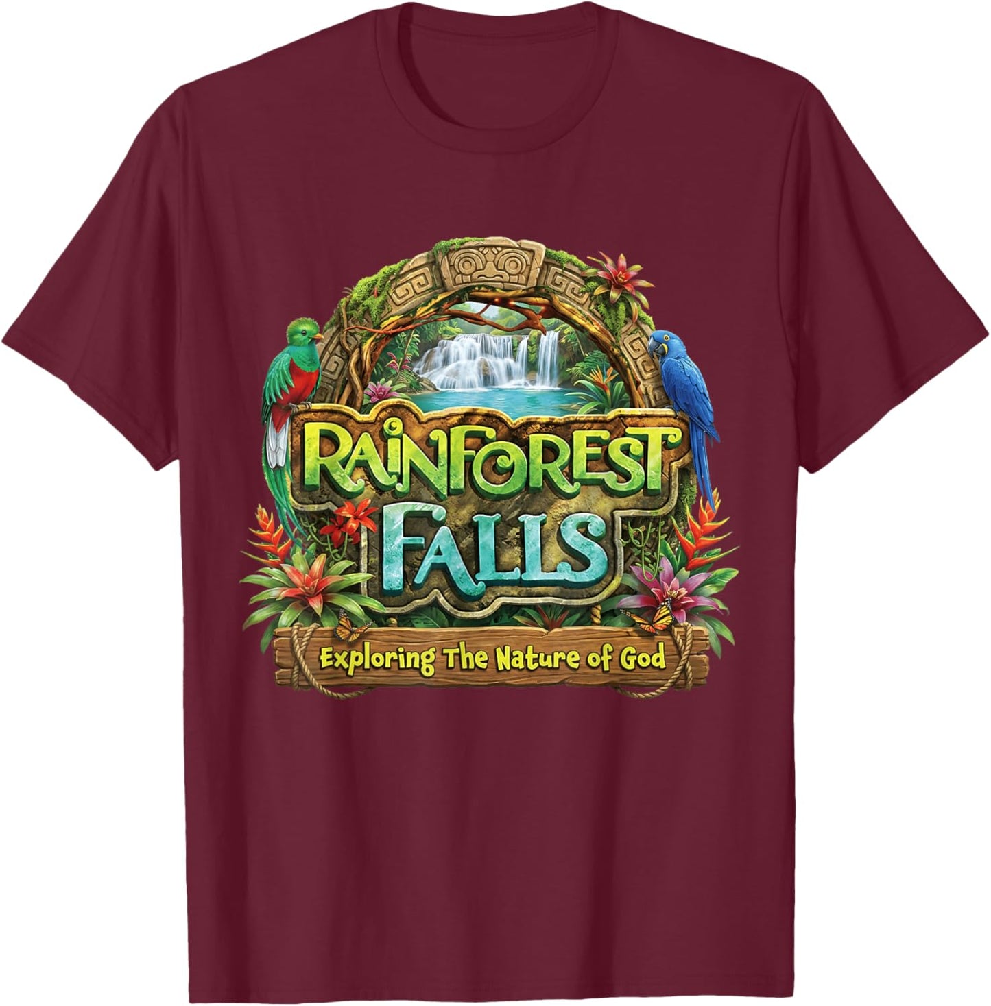Funny VBS 2026 Rainforest Falls Exploring The Nature of God T-Shirt - T-Shirt | Maroon