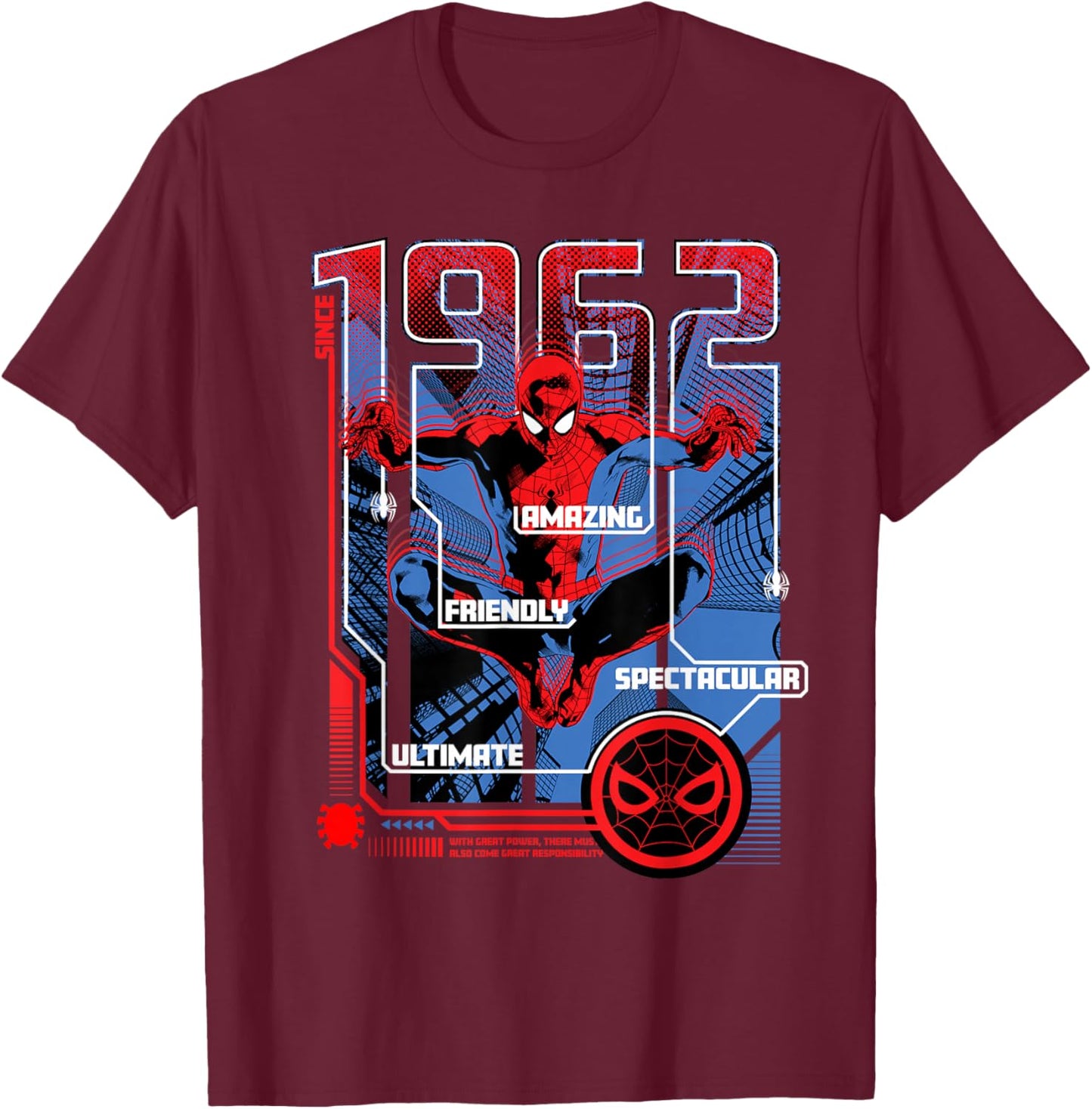 Marvel Spider-Man Since 1962 Iconic Super Hero T-Shirt - T-Shirt | Maroon