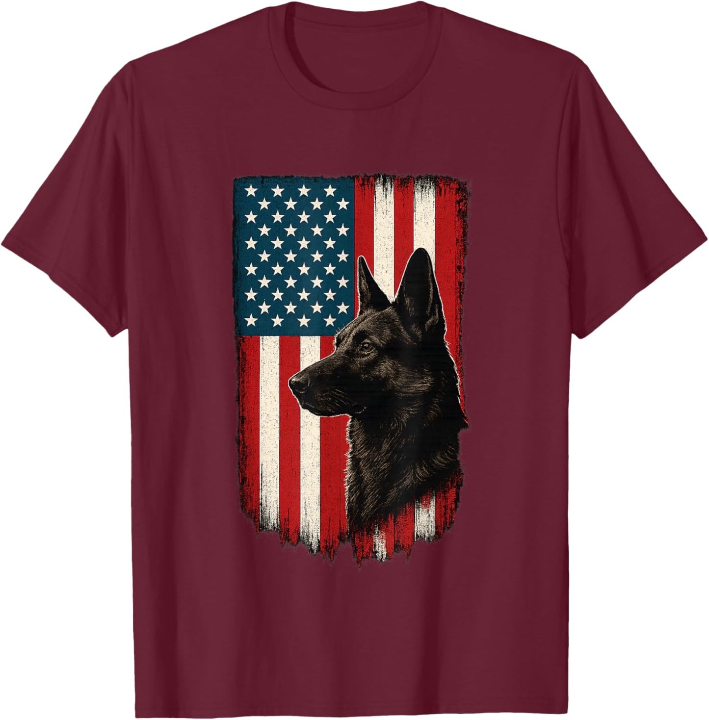 German Shepherd American Flag USA Patriotic Dog T-Shirt - T-Shirt | Maroon