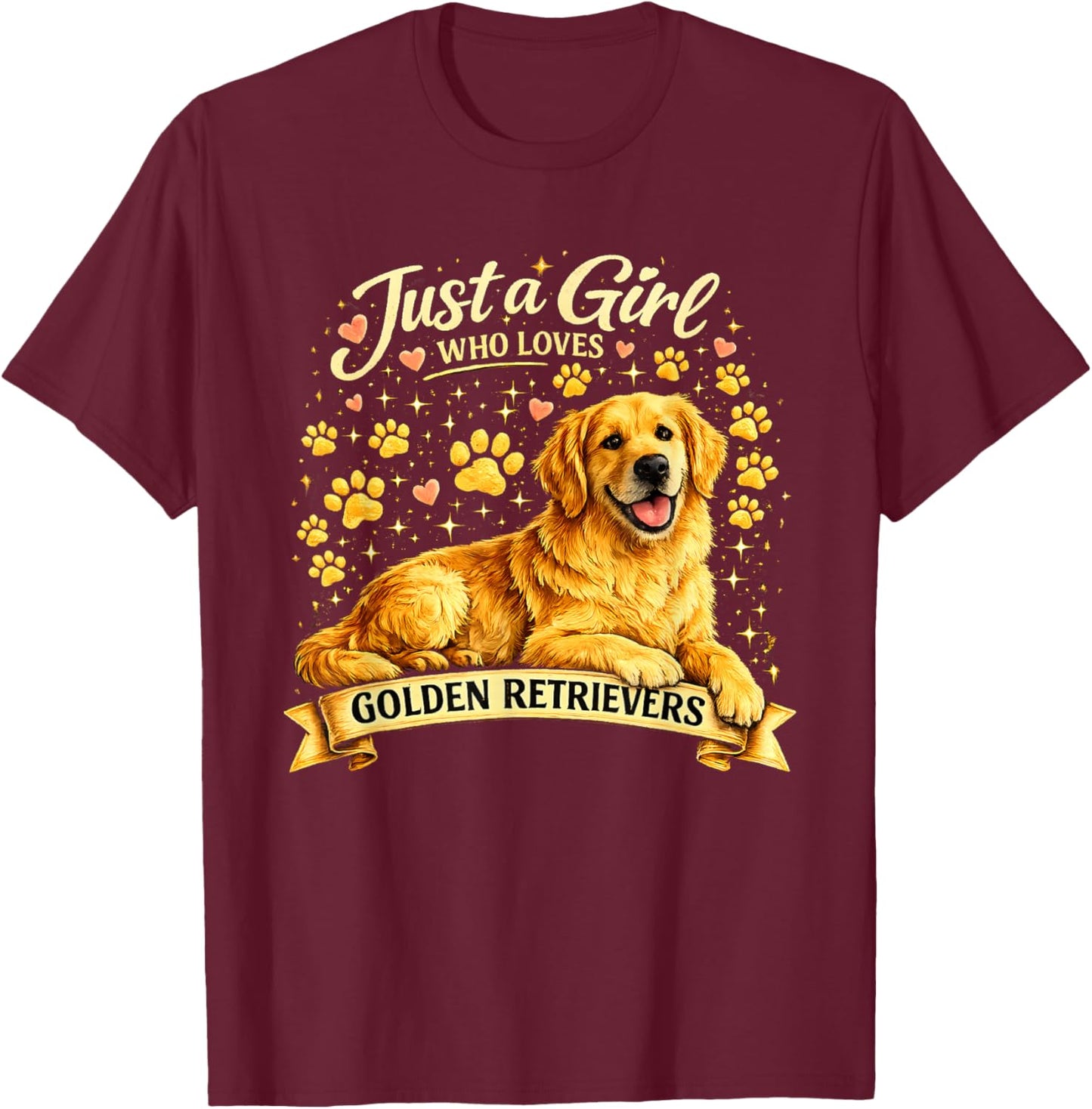 Just a Girl Who Loves Golden Retrievers Graphic T-Shirt - T-Shirt | Maroon