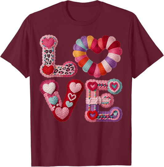 Valentines Day Love Letters Hearts Matching Couples T-Shirt - T-Shirt | Maroon