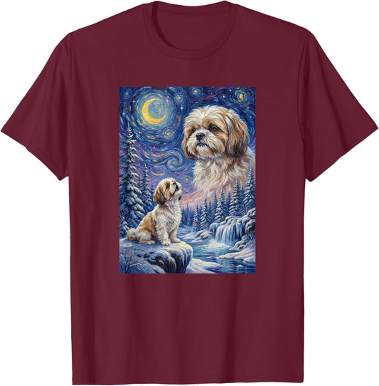 Howling to The Moon Meme Animal Dog Shih Tzu T-Shirt - T-Shirt | Maroon