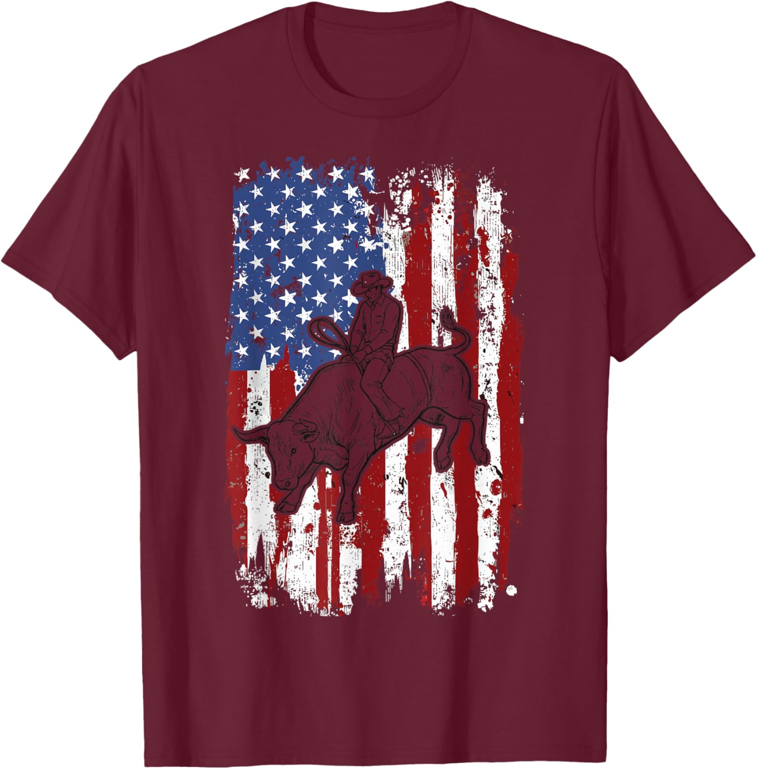 Vintage Patriotic Rodeo Cowboy Western Country USA Flag Men T-Shirt - T-Shirt | Maroon