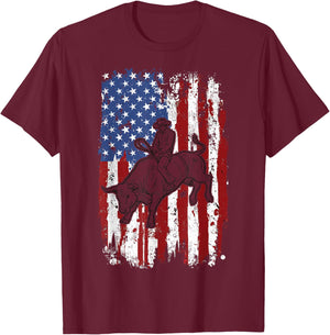 Vintage Patriotic Rodeo Cowboy Western Country USA Flag Men T-Shirt - T-Shirt | Maroon