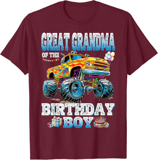 Great Grandma of The Birthday Boy Monster Truck Birthday T-Shirt - T-Shirt | Maroon