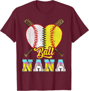 Nana of Both Half Baseball Softball Ice Cream Drip T-Shirt - T-Shirt | Maroon
