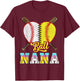 Nana of Both Half Baseball Softball Ice Cream Drip T-Shirt - T-Shirt | Maroon