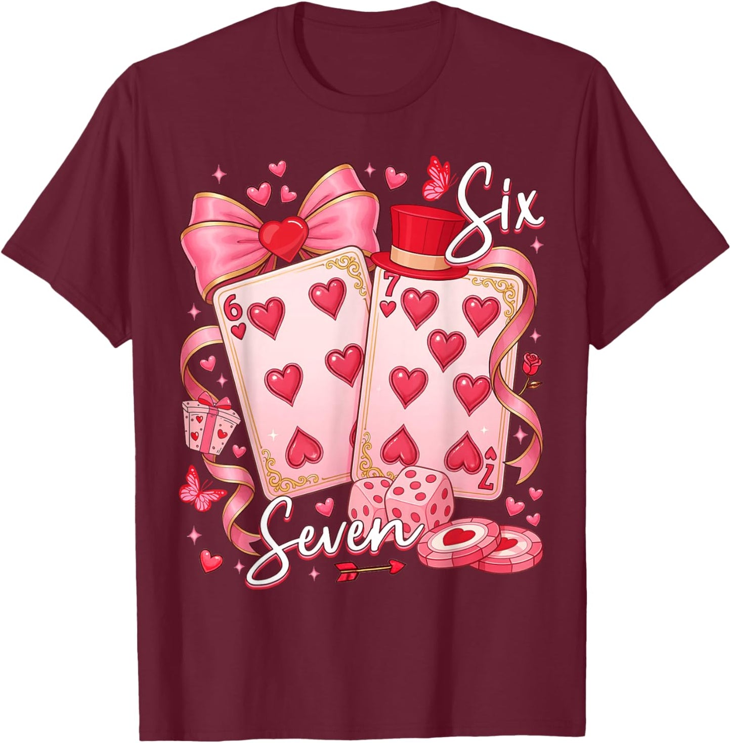 Funny Meme Six Seven 67 Valentine Playing Cards 67 Men Women T-Shirt - T-Shirt | Maroon