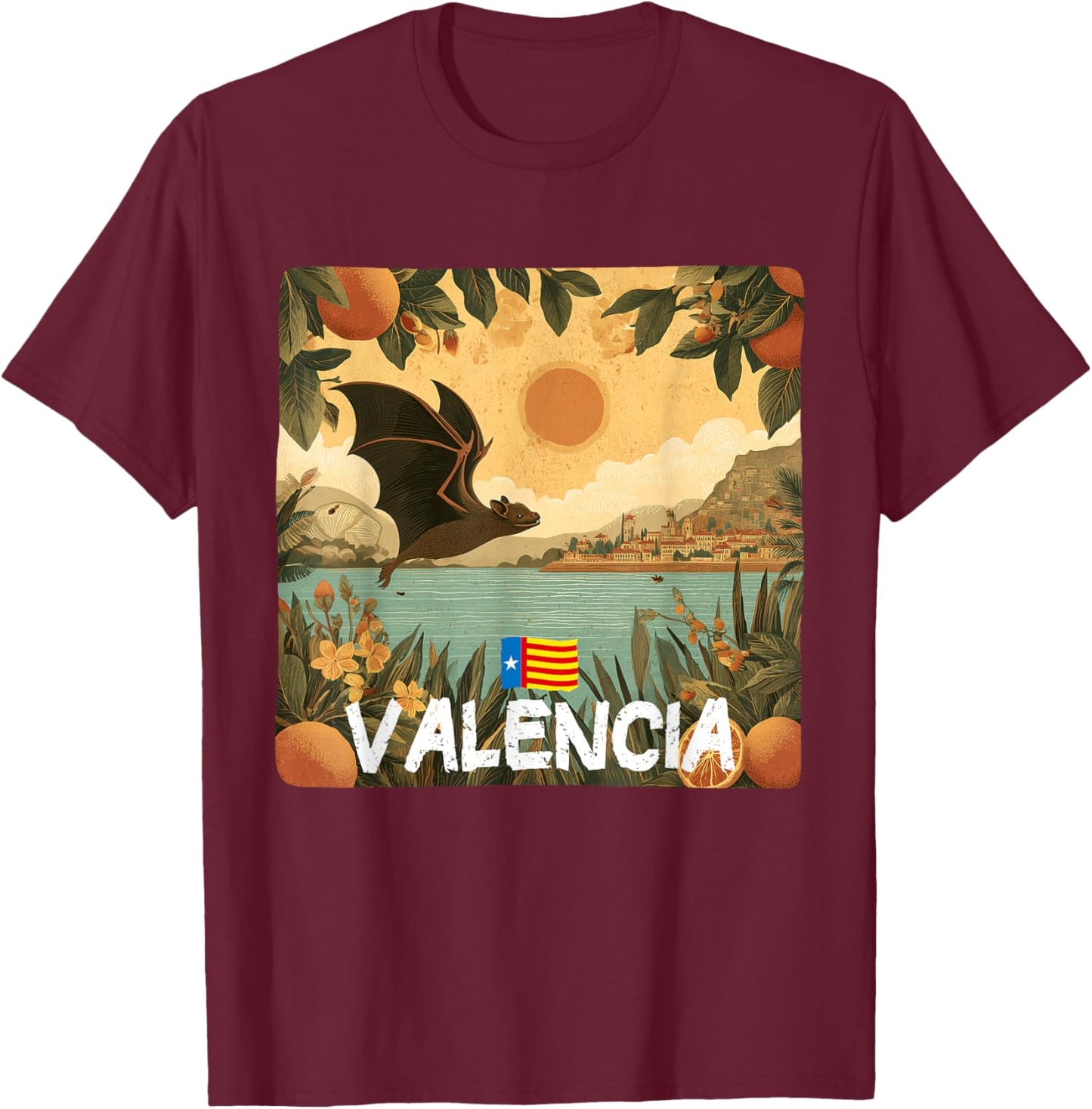 Pretty Valencian Bat Costume with Valencia Nature Look T-Shirt - T-Shirt | Maroon