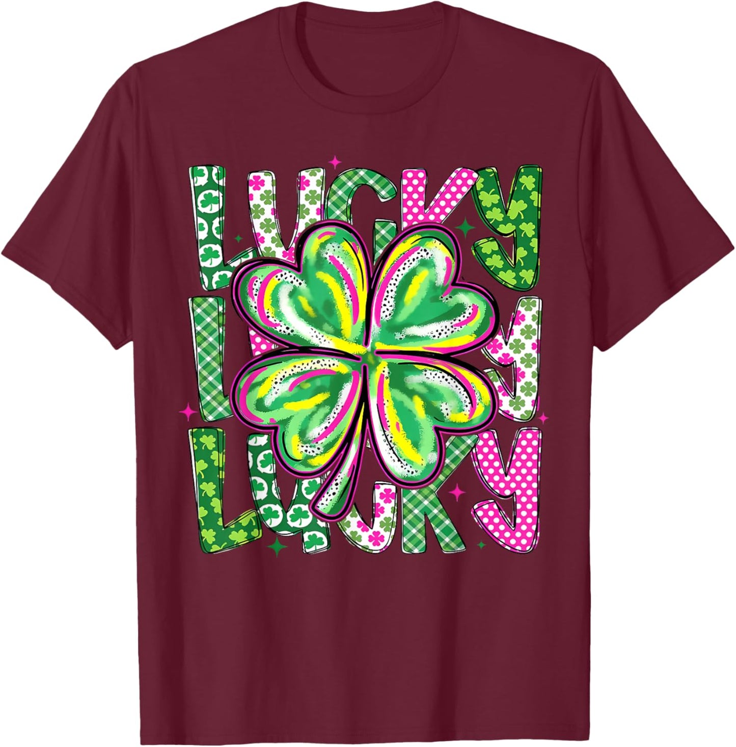Lucky Shamrock Coquette Bow St Patricks Day Women Girl T-Shirt - T-Shirt | Maroon