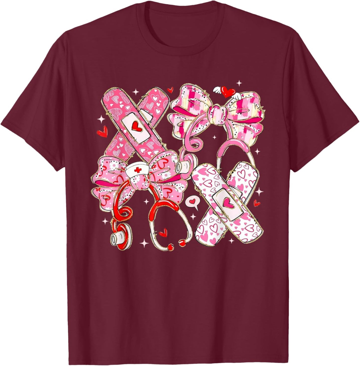 Cute Valentine Nurse Scrubs Cute Heart Icons Nurse Life T-Shirt - T-Shirt | Maroon