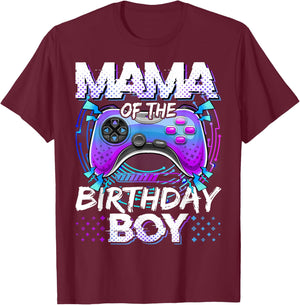 Mama of The Birthday Boy Video Game Controller Matching T-Shirt - T-Shirt | Maroon