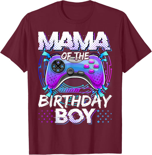 Mama of The Birthday Boy Video Game Controller Matching T-Shirt - T-Shirt | Maroon