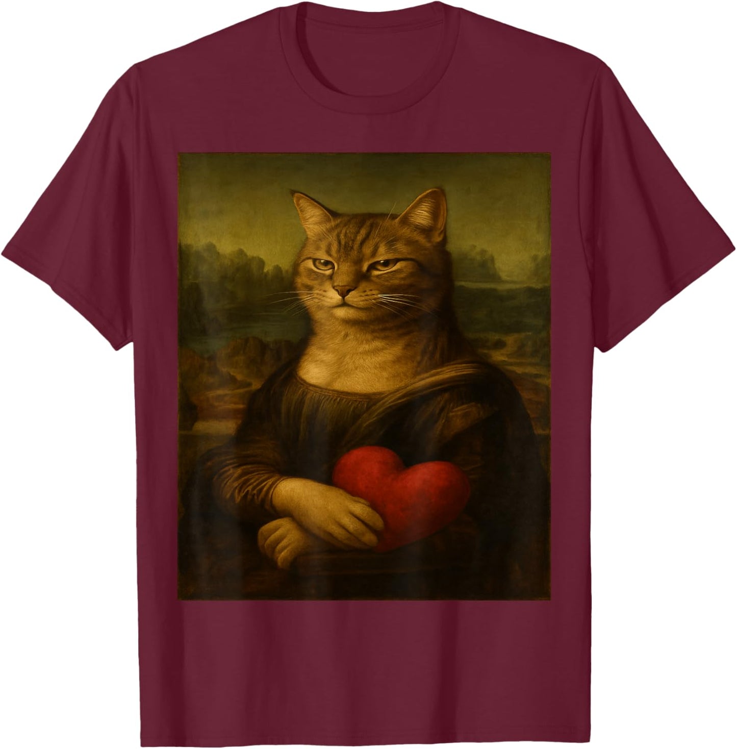 Cat Monalisa Cats Lovers Sarcastic T-Shirt - T-Shirt | Maroon