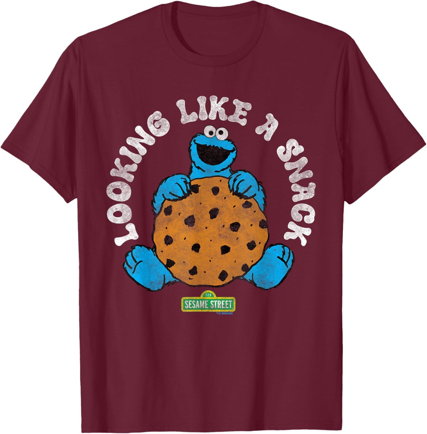 Sesame Street Cookie Monster Snack Big Cookie T-Shirt - T-Shirt | Maroon