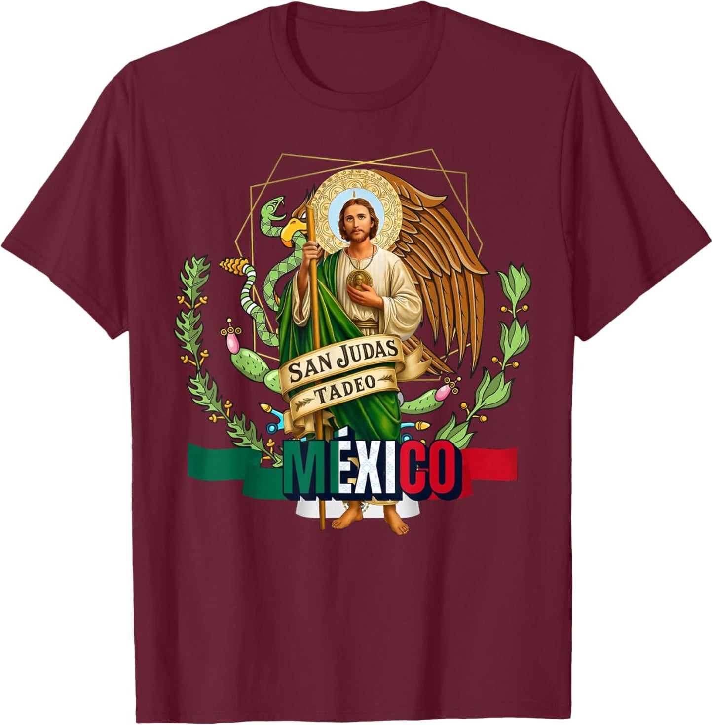 Saint Jude Thaddeus Mexico Catholic for Proud Mexicans T-Shirt - T-Shirt | Maroon