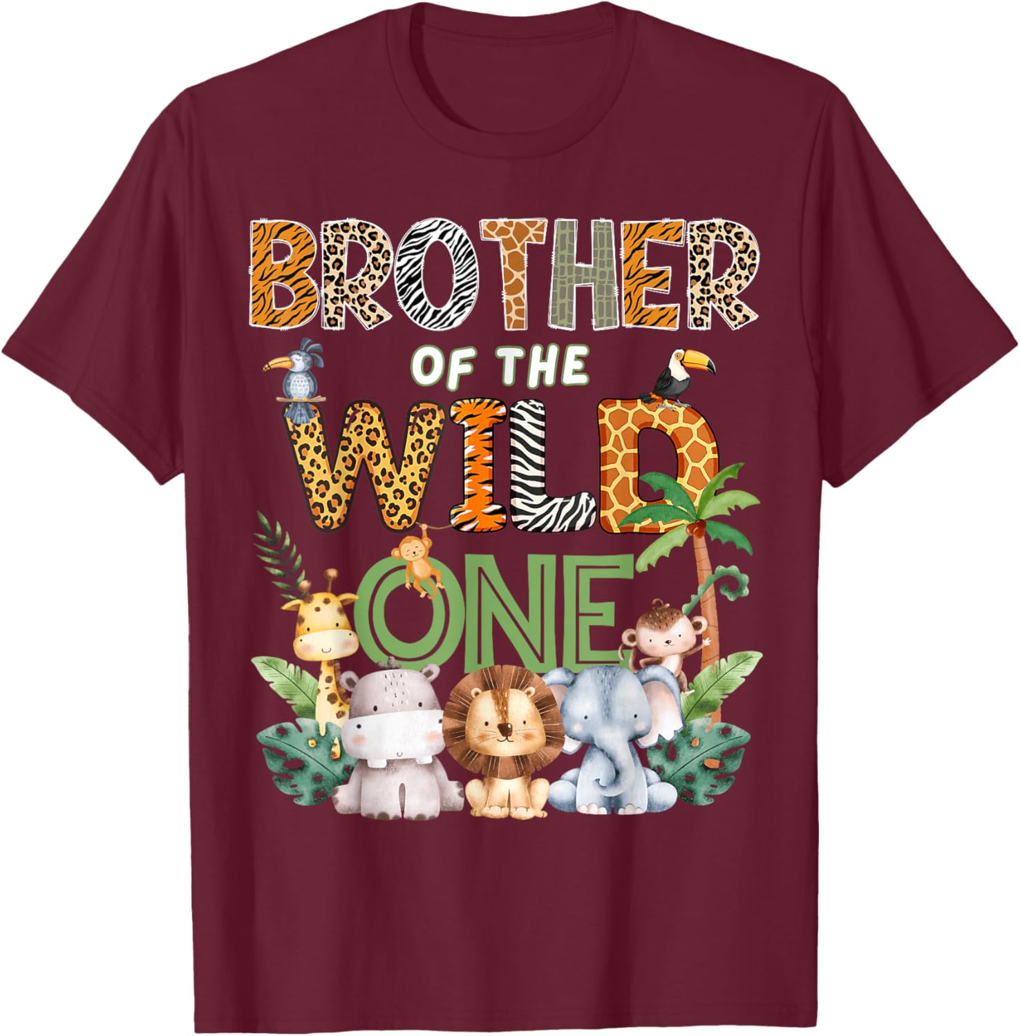 Brother of The Wild One Safari 1St Birthday Kids T-Shirt - T-Shirt | Maroon