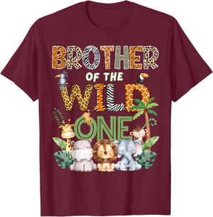 Brother of The Wild One Safari 1St Birthday Kids T-Shirt - T-Shirt | Maroon