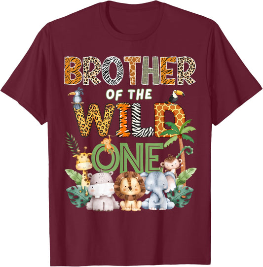 Brother of The Wild One Safari 1St Birthday Kids T-Shirt - T-Shirt | Maroon