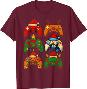 Christmas Gamer Game Controller Xmas Gaming Boys Kids Men T-Shirt - T-Shirt | Maroon