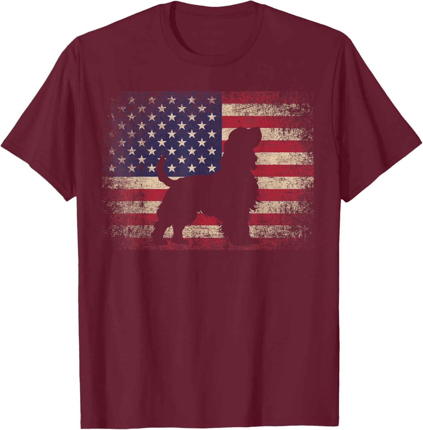 Cocker Spaniel Dog - 4th of July American Flag Vintage T-Shirt - T-Shirt | Maroon