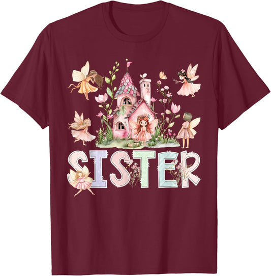Sister Fairy Magical Floral Birthday Girl Fairytale Family T-Shirt - T-Shirt | Maroon