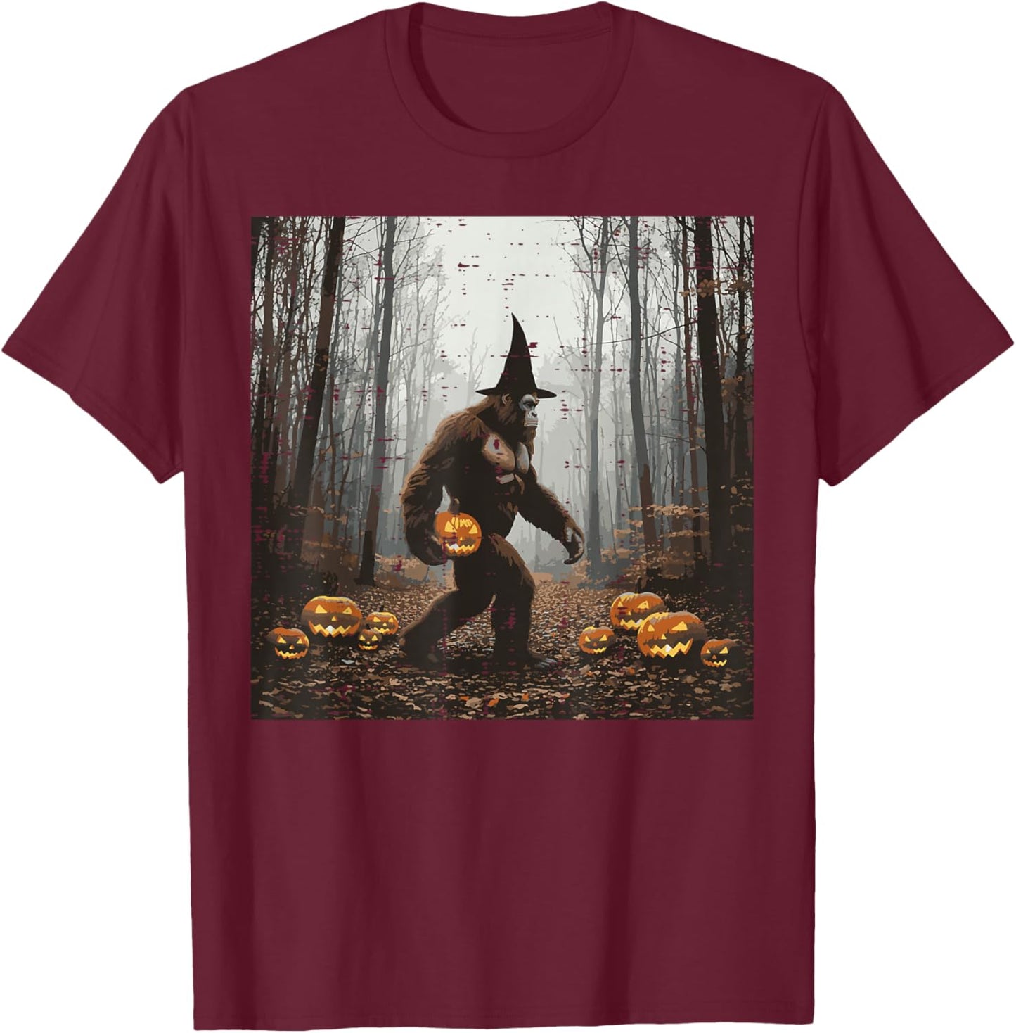 Halloween Bigfoot Forest Pumpkin Sasquatch Costume Men Women T-Shirt - T-Shirt | Maroon