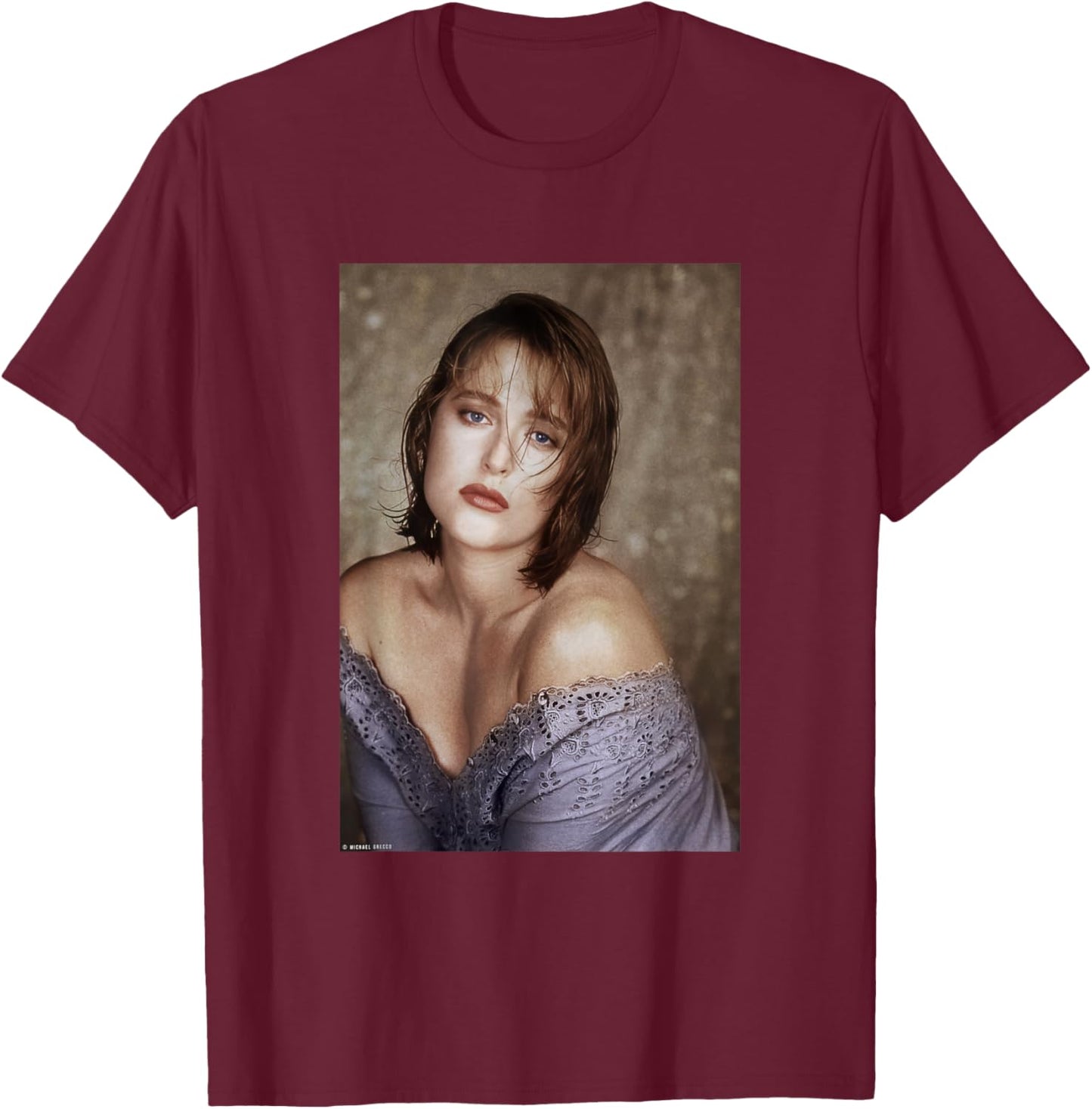 Gillian Anderson Dana Scully The X Files by Michael Grecco T-Shirt - T-Shirt | Maroon