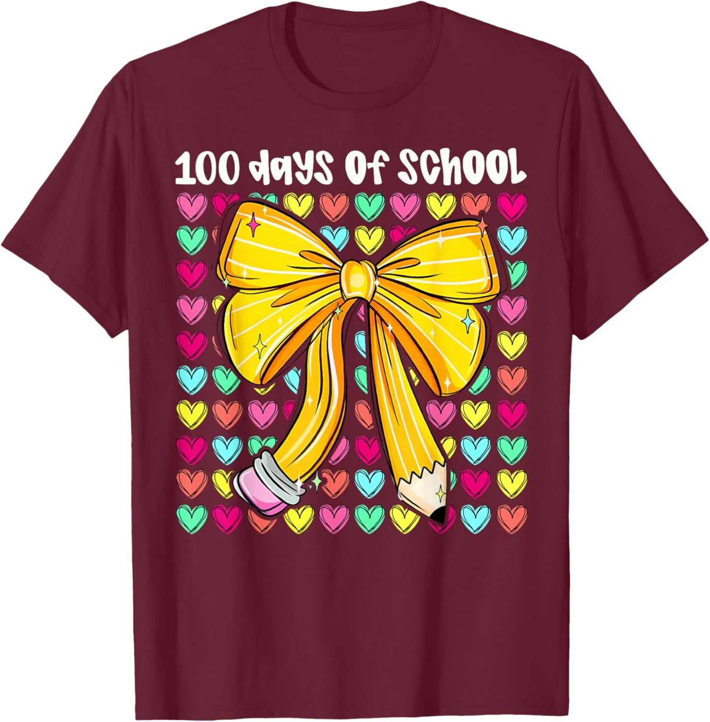 100th Day of School 100 Days Teacher Coquette Bow Girl Women T-Shirt - T-Shirt | Maroon