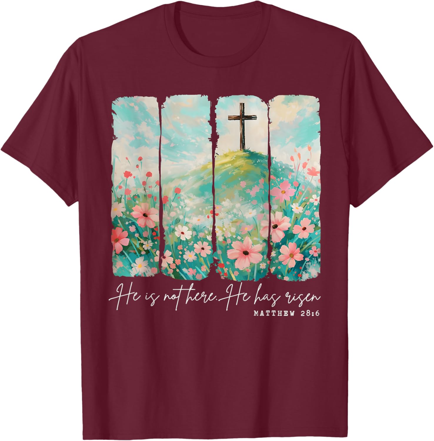Easter He is Not Here He Has Risen Christian Girl Women T-Shirt - T-Shirt | Maroon