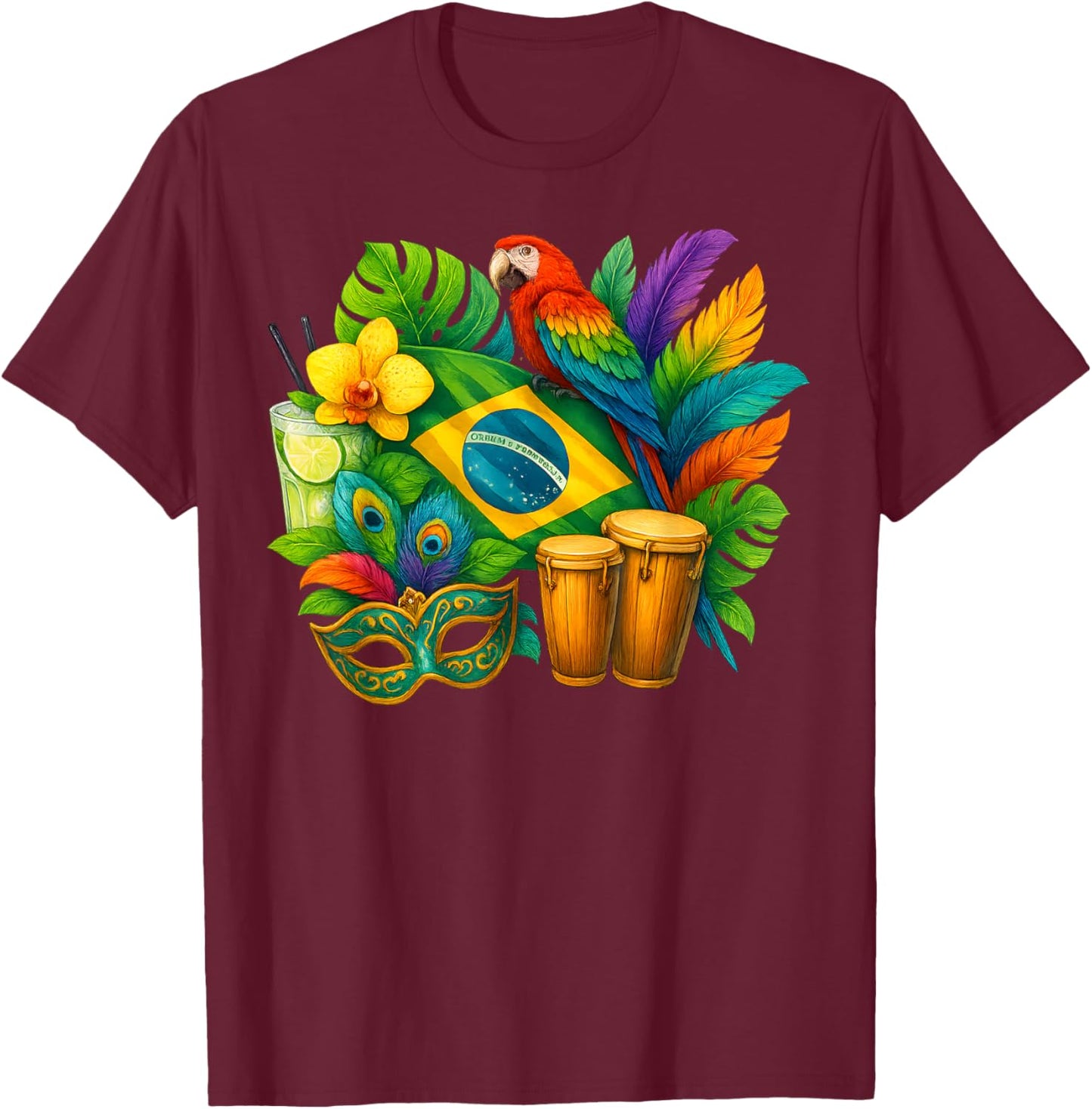 Brazil Flag Vacation Travel Brazilian Culture Men Women Kids T-Shirt - T-Shirt | Maroon