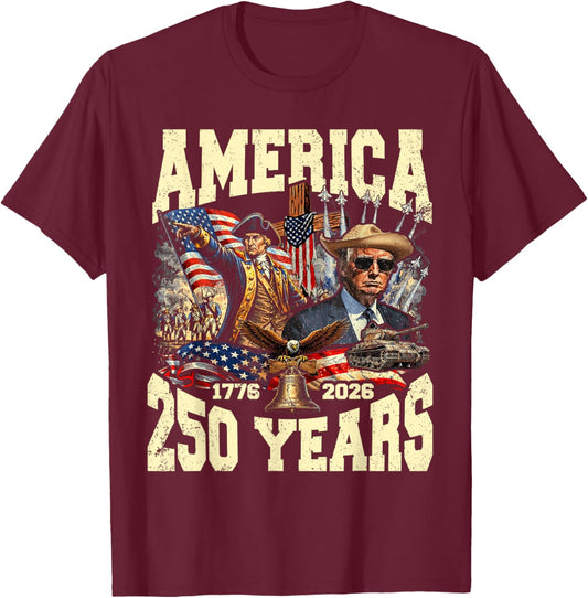 Funny 250 Years America Anniversary 250th Trump Washington T-Shirt - T-Shirt | Maroon