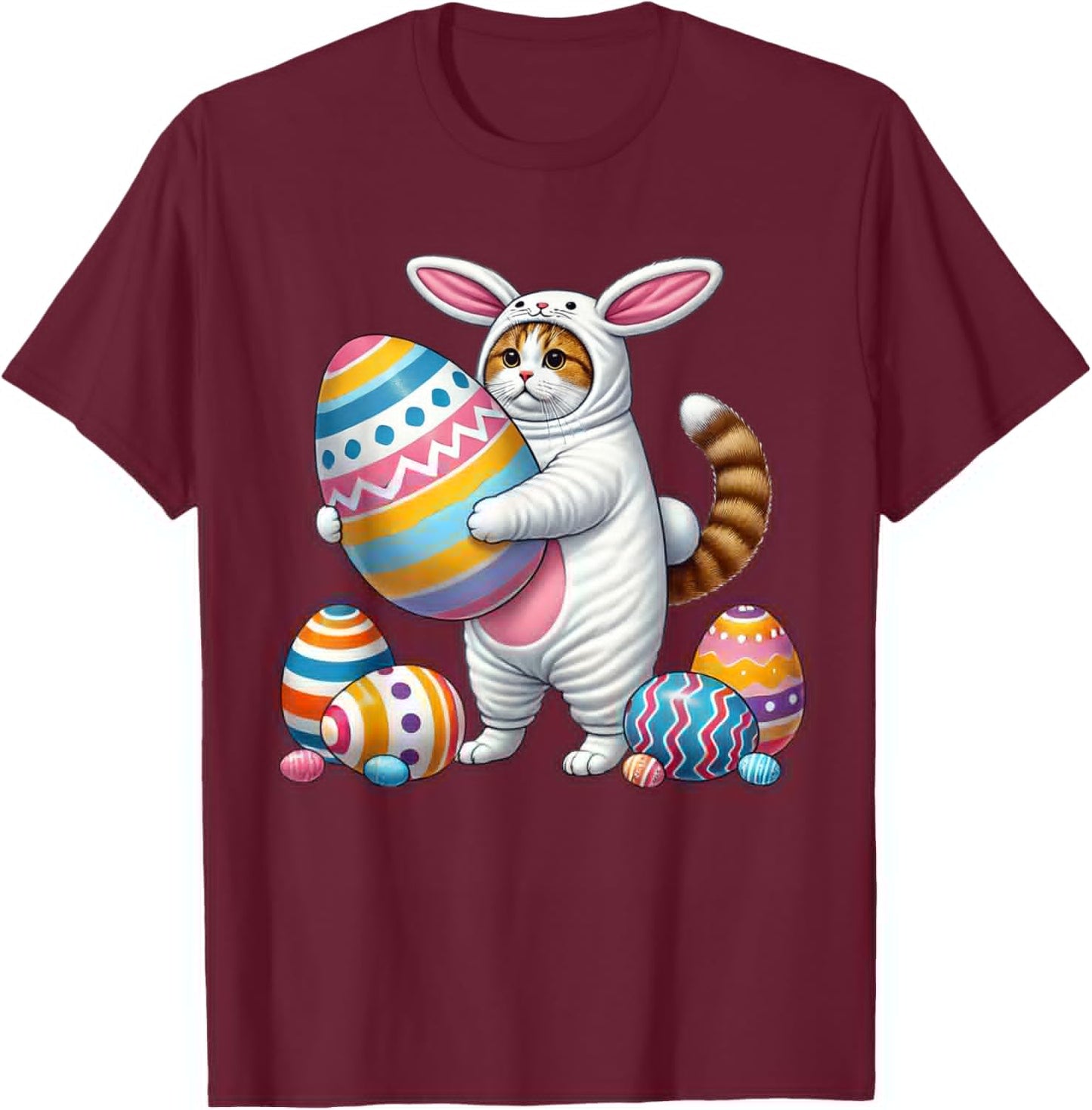 Easter Orange Cat Bunny Ears Funny Costume Kids Boys Girls T-Shirt - T-Shirt | Maroon