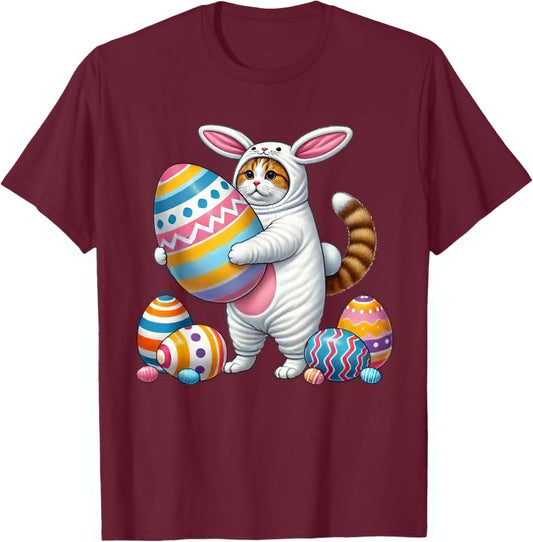 Easter Orange Cat Bunny Ears Funny Costume Kids Boys Girls T-Shirt - T-Shirt | Maroon