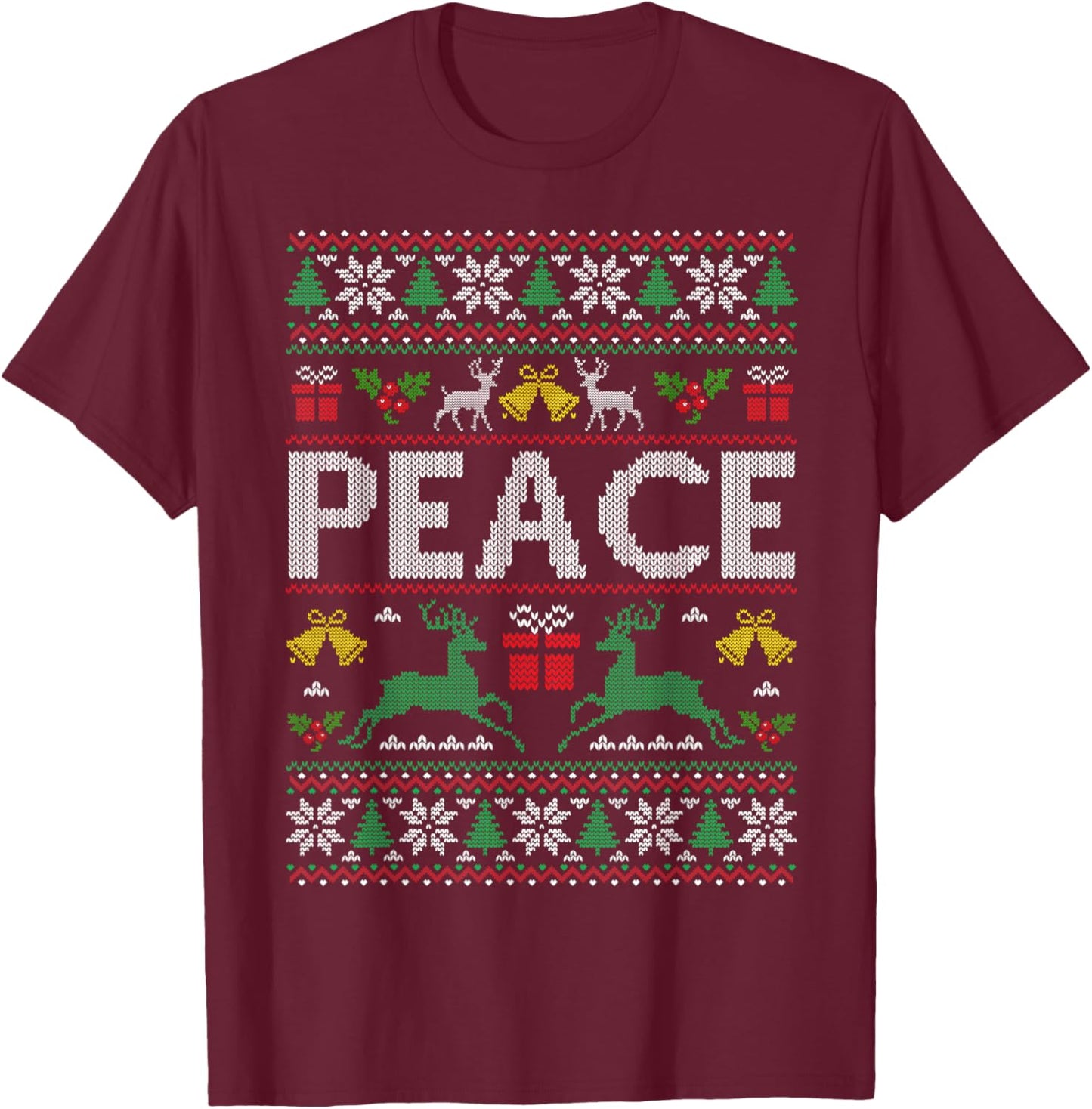 Peace I Come in Peace Couple Matching Ugly Christmas Sweater T-Shirt - T-Shirt | Maroon