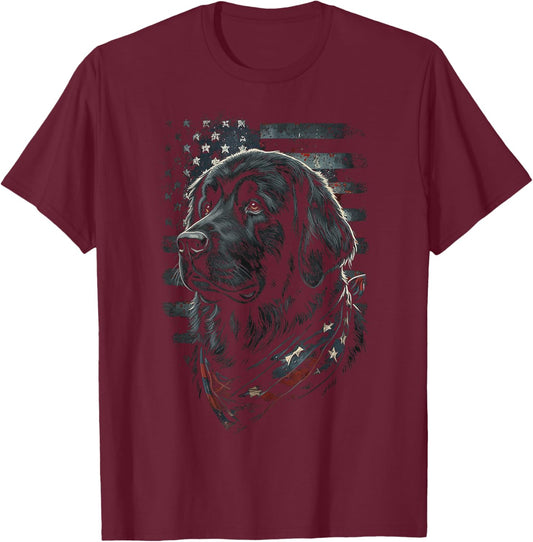 Newfoundland Dog American Flag Patriotic Vintage USA T-Shirt - T-Shirt | Maroon